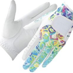 Yopral Model YP-1011-16 tournament-approved cabretta leather golf glove in professional black finish with white accent stitching showing flexible breathable construction