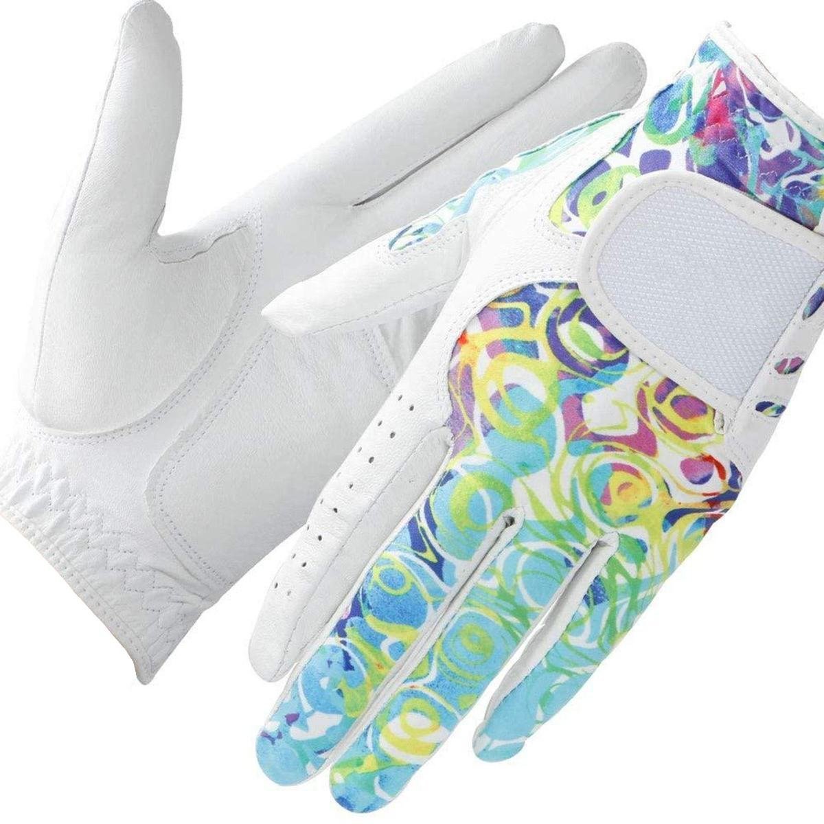 Yopral Model YP-1011-16 tournament-approved cabretta leather golf glove in professional black finish with white accent stitching showing flexible breathable construction